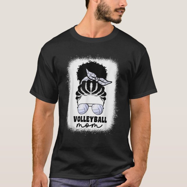 Black Afro Volleyball Mamma för kvinnor Messy Bun  T Shirt (Framsida)
