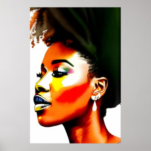 Black Afro Woman Watercolor Porträtt I Poster
