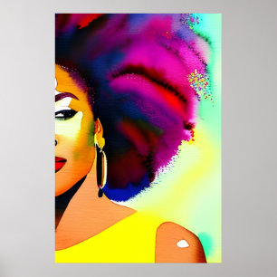Black Afro Woman Watercolor Porträtt VII Poster