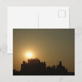 Black against the golden glow of the setting sun. vykort