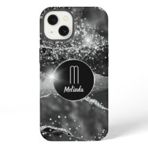 Black Agate Diamond Glitter Monogram