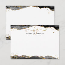 Black Agate Geode Monogram Script Guld Glitter