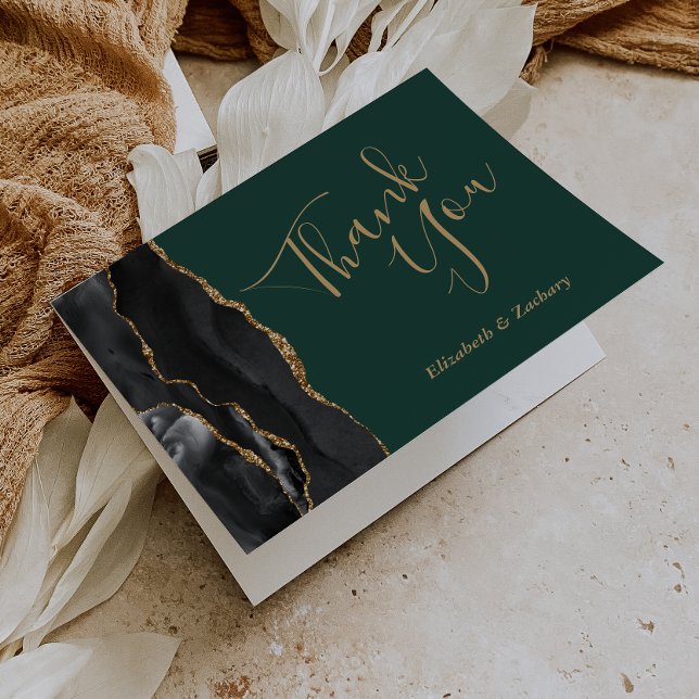 Black Agate Guld Emerald Grönt Bröllop Tack Kort (Skapare uppladdad)