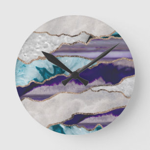 Bläck Agate Guld Glitter Glam #2 (Faux Glitter) #a Rund Klocka