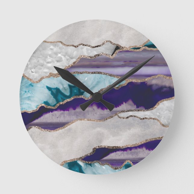 Bläck Agate Guld Glitter Glam #2 (Faux Glitter) #a Rund Klocka (Framsida)