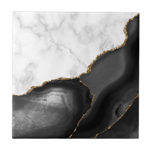 Black Agate Guld Glitter White Marble Kakelplatta