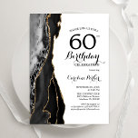 Black Agate Guld White 60:e födelsedagen Inbjudningar<br><div class="desc">Svart,  vit och guld agat 60:e födelsedagsfest inbjudan. Elegantens moderna design med vattenfärgad bakgrund,  faux glitter guld och typsnitt för färgskript. Trendig inbjudan-kortets perfekt för en snyggt kvinnor i firande. Skrivna Zazzle-inbjudningar eller digital utskrivbar mall för omedelbar nedladdning.</div>