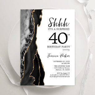 Black Agate Guld White Surprise 40:e födelsedagen Inbjudningar