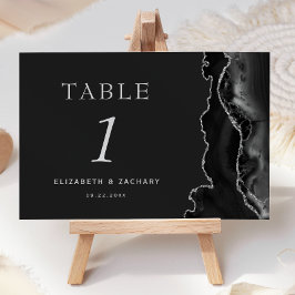 Black Agate Silver Mörk Bröllop Bordsnummer