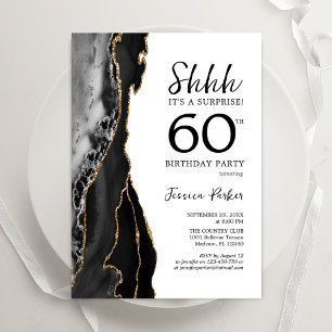 Black Agate White Guld Surprise 60:e födelsedagen Inbjudningar