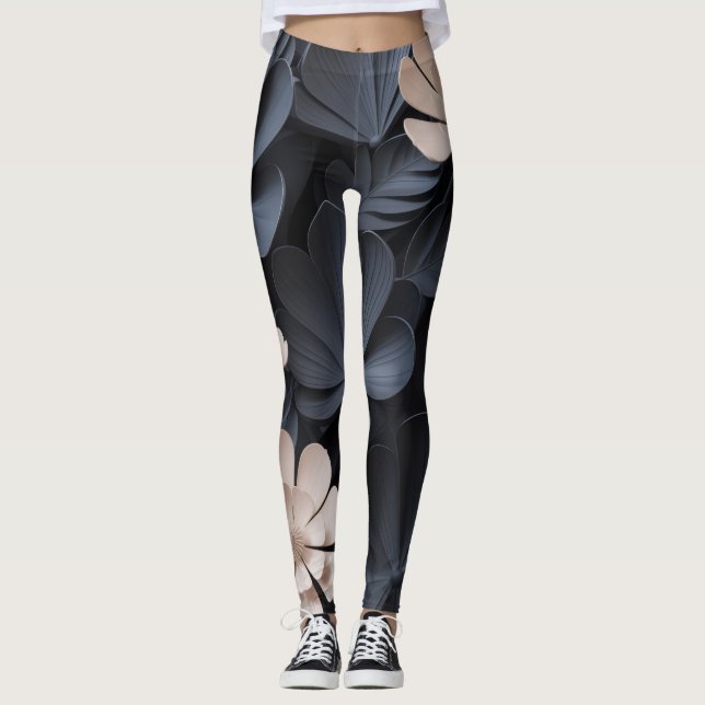 Black Ai Blommigt Leggings | Elegant Snyggt Yoga (Framsida)