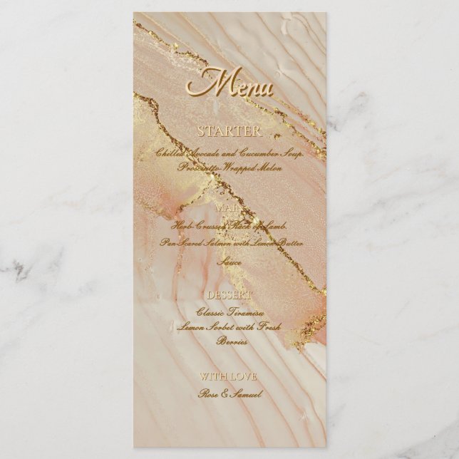 Bläck Alkohol Rosa Glitter Guld Elegant Platt Meny (Framsida)