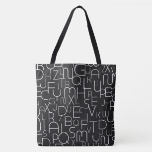 Black Alphabet Brev Mode Tote Tygkasse