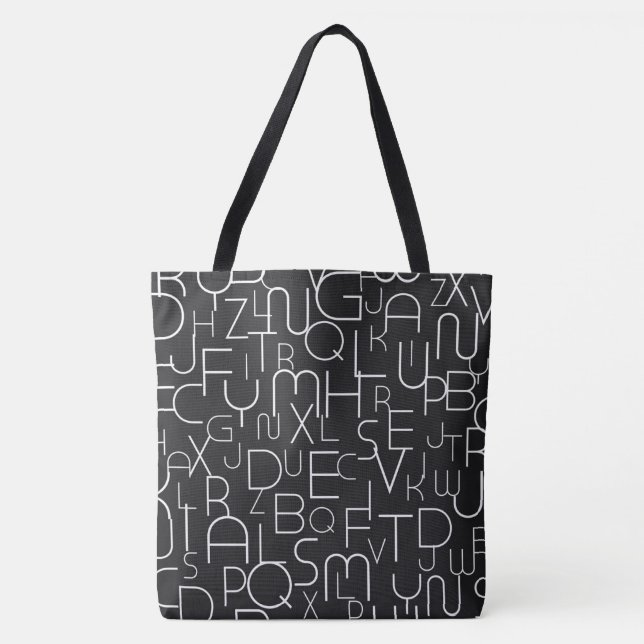 Black Alphabet Brev Mode Tote Tygkasse (Framsida)