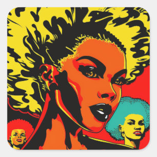 Black American Pop Art Stickers Fyrkantigt Klistermärke