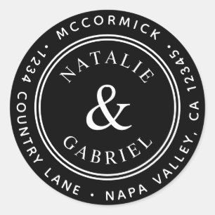 Black Ampersand Bröllop Returadress Runt Klistermärke