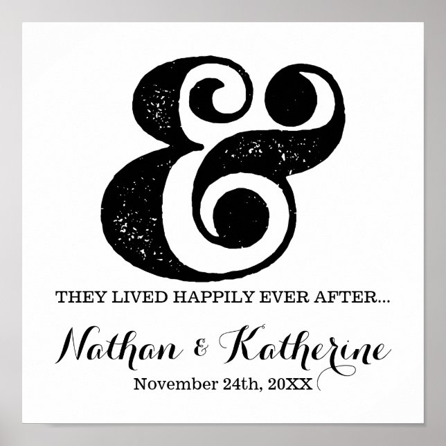 Black Ampersand lyckligtvis efter Bröllop Date Poster (Framsidan)