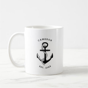 Black Anchor Nautical Personlig mugg