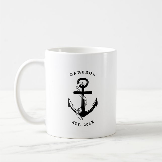 Black Anchor Nautical Personlig mugg (Vänster)