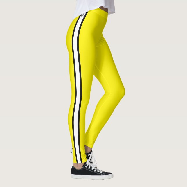 Black Anchor Nautical White Rand Gult Leggings (Höger)