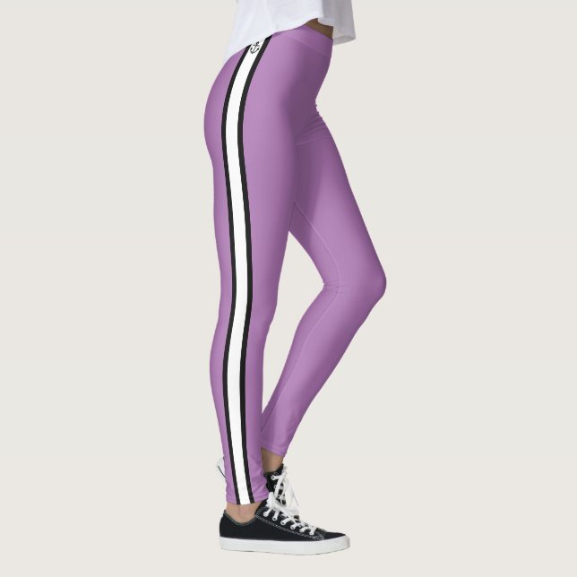 Black Anchor Nautical White Rand Lavender Leggings (Höger)