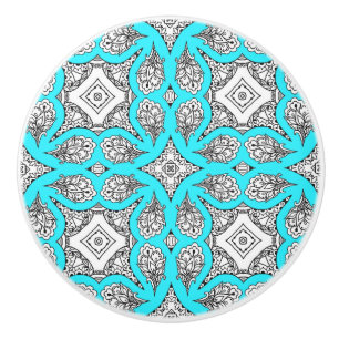 Black and Aqua Blue Mandala Decorative Knopp