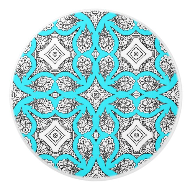Black and Aqua Blue Mandala Decorative Knopp (Framsidan)