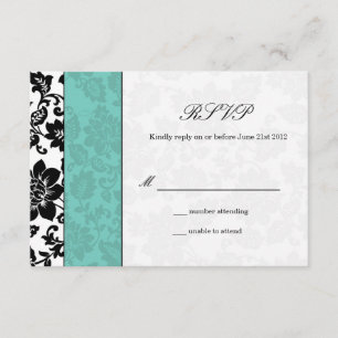 Black and Aqua Damask Wedding OSA Kort