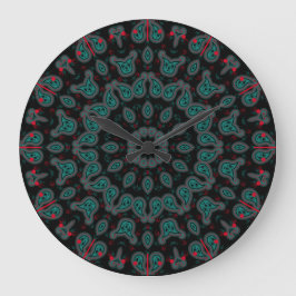 Black and Aqua Paisley Boho Mönster Stor Klocka