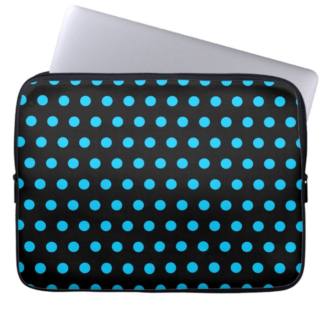 Black and Aqua Polka dots Laptop Sleeve (Framsidan)