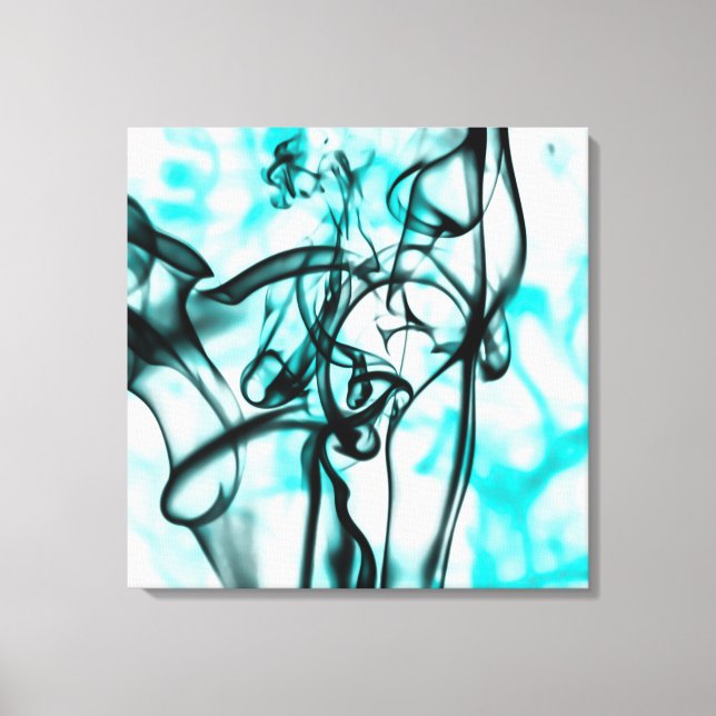 Black and Aqua Teal Abstrakt Smoke Mönster Canvastryck (Framsida)