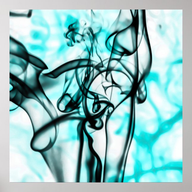 Black and Aqua Teal Abstrakt Smoke Mönster Poster (Framsidan)