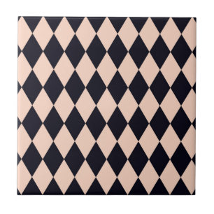 Black and Beige Argyle Diamond Rand Mönster Kakelplatta