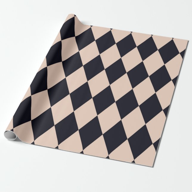Black and Beige Argyle Diamond Rand Mönster Presentpapper (Utrullad)