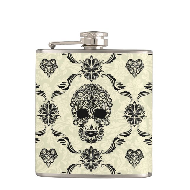 Black and Beige Blommigt Sugar Skull Fickplunta (Framsidan)