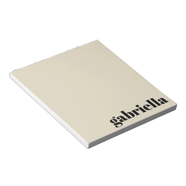 Black and Beige Bold Typography Personlig Namn Anteckningsblock (Vinklad)