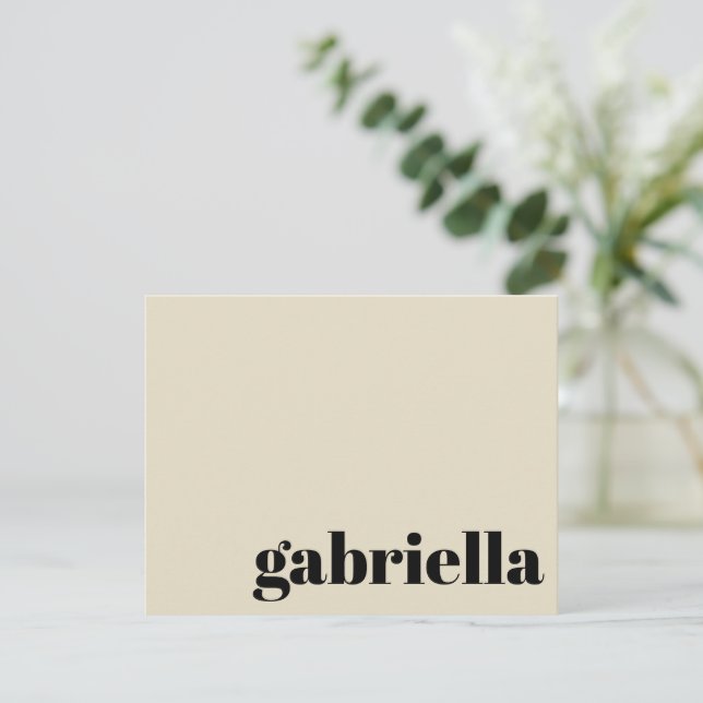 Black and Beige Bold Typography Personlig Namn Anteckningskort (Stående Fram)