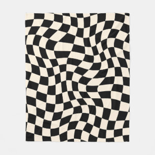Black and Beige Psychedelic Checkered Groovy Grid Fleecefilt