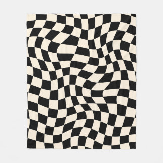 Black and Beige Psychedelic Checkered Groovy Grid Fleecefilt