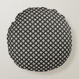 Black and Beige Round Pillow Rund Kudde