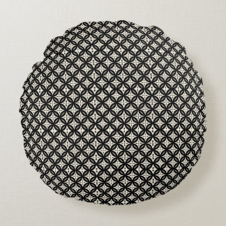 Black and Beige Round Pillow Rund Kudde