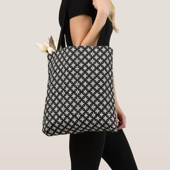 Black and Beige Tote Tygkasse (Närbild)