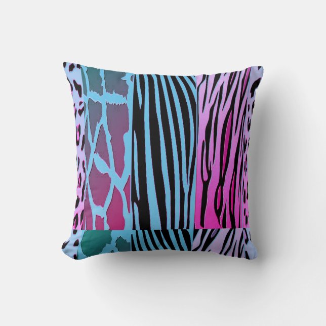Black And Blue Animal Printed Zebra Stripe Pillow Kudde (Framsida)