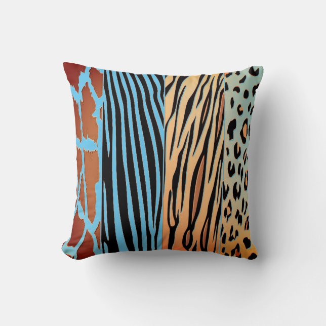 Black And Blue Animal Printed Zebra Stripe Pillow Kudde (Framsida)