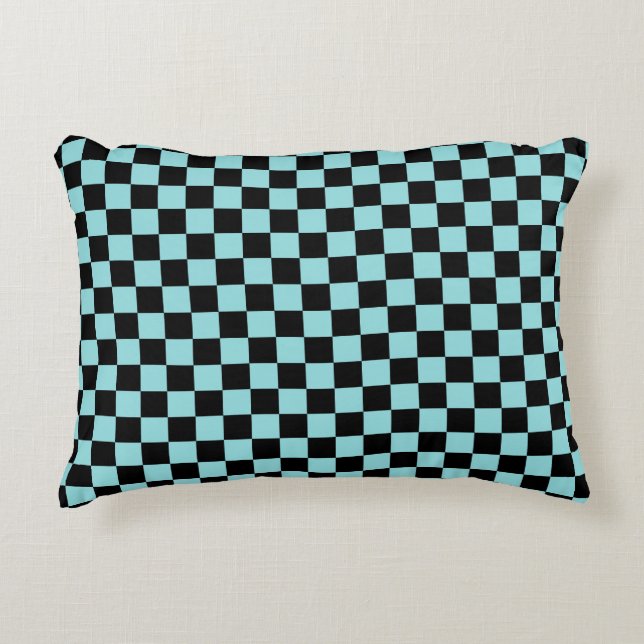 Black and Blue Checkered Pattern Throw Pillow Prydnadskudde (Framsidan)