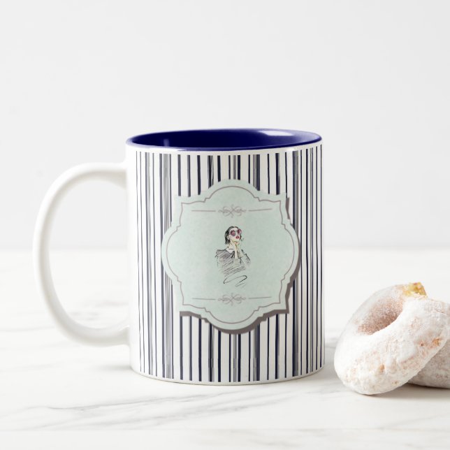 Black and Blue Cute Girly Beauty Rand Två-Tonad Mugg (Med munk)