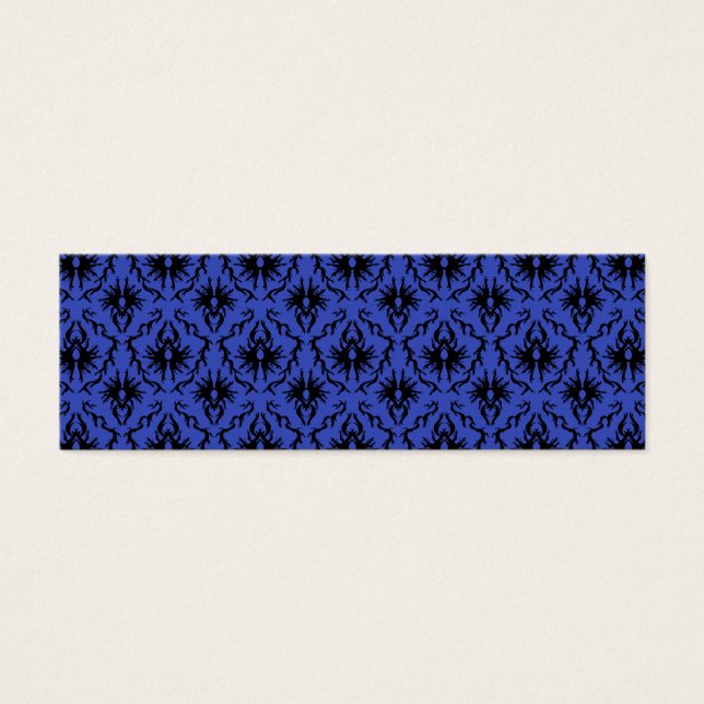 Black and Blue Damask Design Mönster. Litet Visitkort (Framsidan)