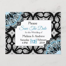 Black and Blue Mandala Bröllop spara datum Meddelande Vykort
