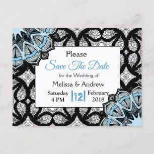 Black and Blue Mandala Bröllop spara datum Meddelande Vykort