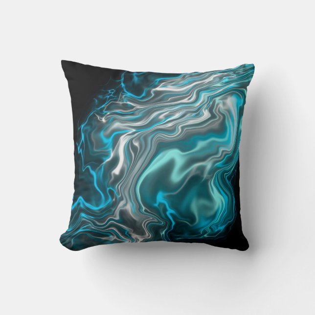 Black and Blue Marble Fluid Art Kudde (Framsida)